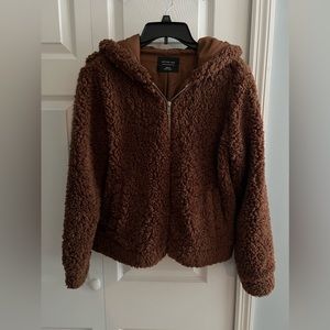 Women’s Sherpa Teddy Jacket Zip Front - Dark Brown